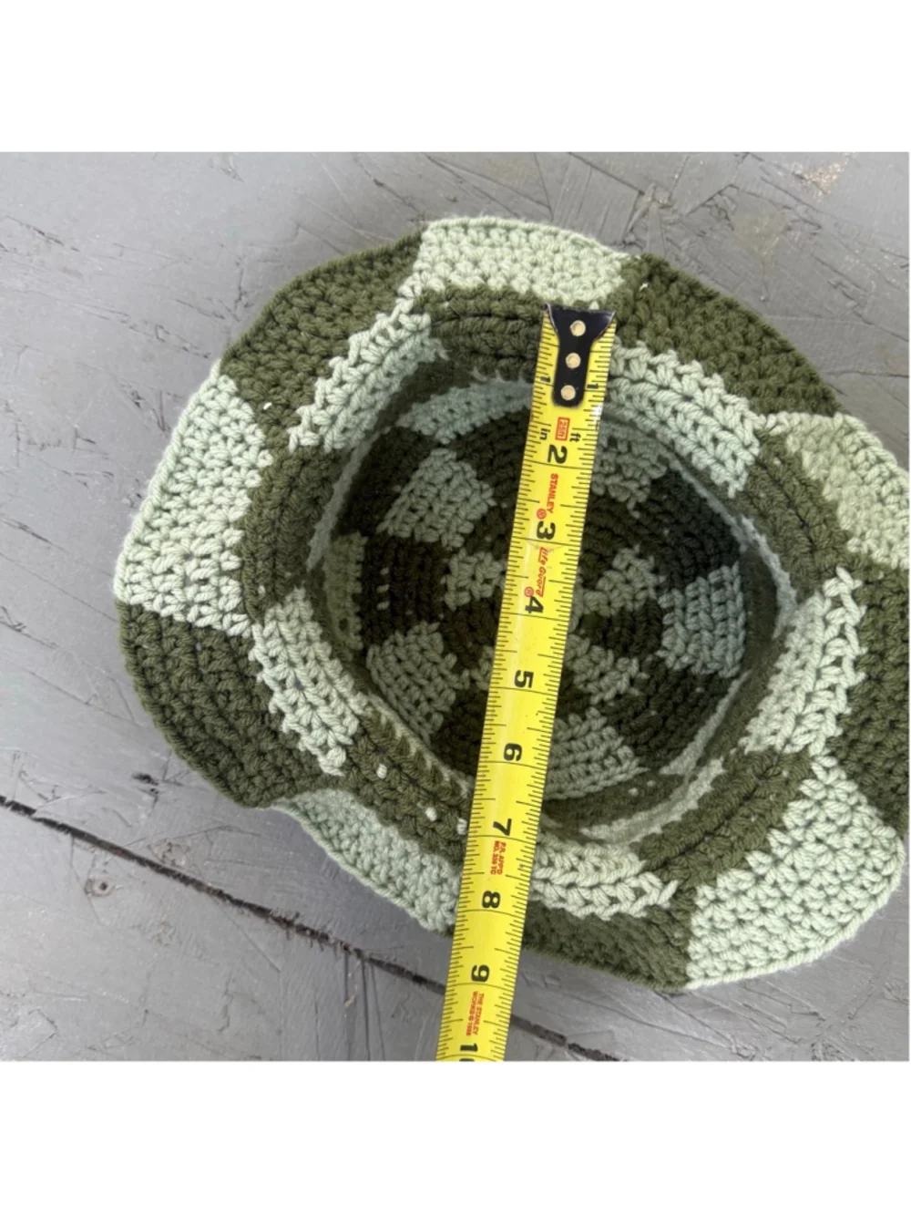 Handmade Crochet Checkerboard Bucket Hat - Sage & Olive Green